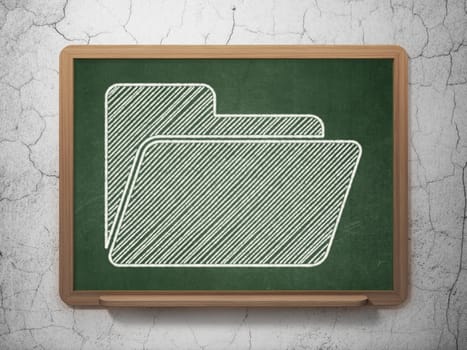 Finance concept: Folder icon on Green chalkboard on grunge wall background, 3d render