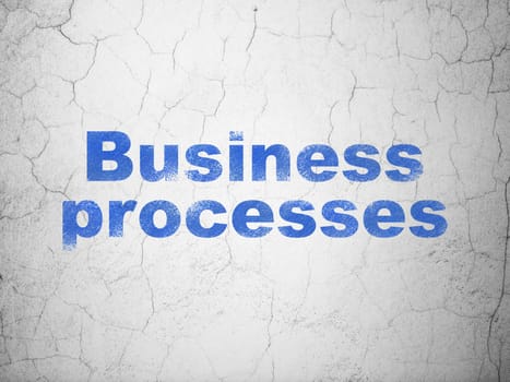 Business concept: Blue Business Processes on textured concrete wall background, 3d render