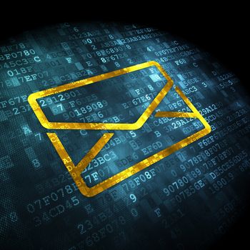 Business concept: pixelated Email icon on digital background, 3d render