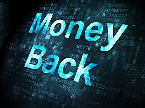 Business concept: pixelated words Money Back on digital background, 3d render