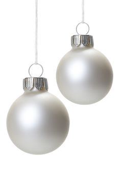 white christmas balls isolated hanging with white background