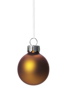 bronze christmas bauble isolated hanging with white background