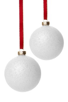 white christmas balls isolated hanging with white background