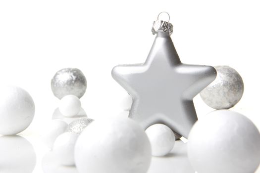 christmas, decoration with  christmas bauble silver and white and christmas star