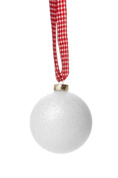 white christmas bauble isolated hanging with white background