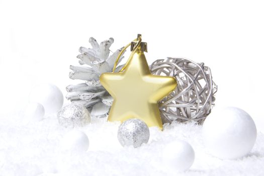 christmas, decoration pinecones, christmas bauble, christmas star golden and white