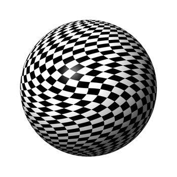 Abstract black and white chessboard globe on white background.