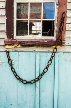 old window of the american house in Maine, Usa