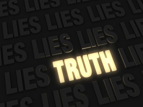 A glowing bright, gold "TRUTH" on a dark background of "LIE"s