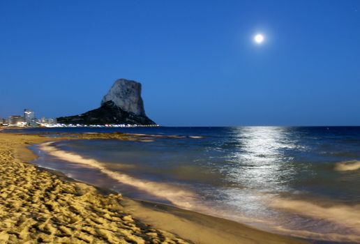 Panoramic view over Calp (Spain). Town bay beach