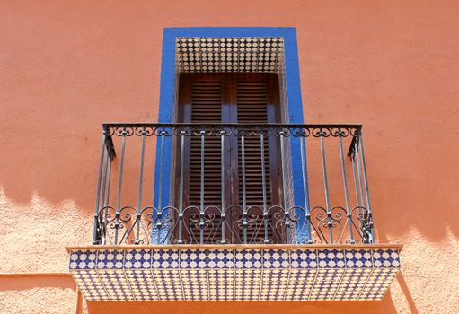 Calpe. Mediterranean Spanish coastal city historic old town center. Tradicional house balcony detail.