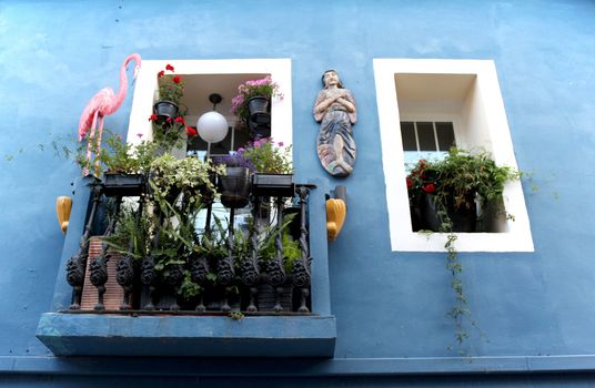 Calpe. Mediterranean Spanish coastal city historic old town center. Tradicional house balcony detail.