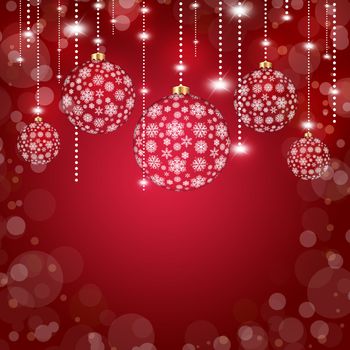 New Year's background. Christmas balls of snowflakes on a red background