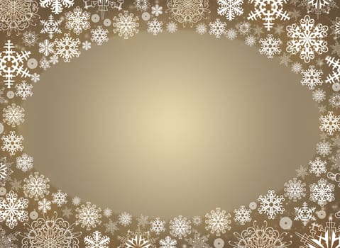 Christmas frame. White snowflakes on a beige background