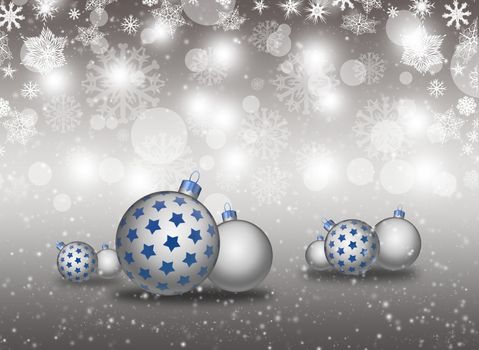 New Year's background. Christmas balls and snowflakes on a abstract background