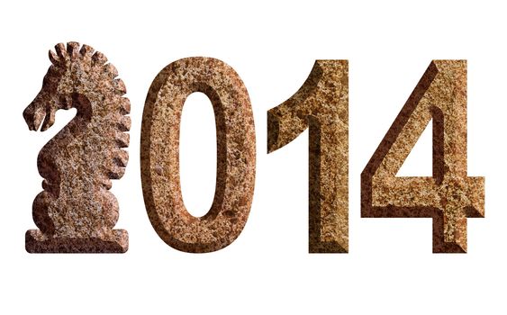 2014 Chinese Lunar New Year of the Horse 3D Chisel Stone Numerals with Horse Text Symbol Isolated on White Background Illustration
