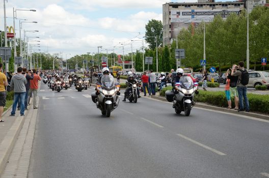 WROCLAW, POLAND - MAY 18: Harey-Davidson motor parade in city center. Around 8 thousands motorcyclist joined international event Super Rally from 16 to 20 May 2013 in Wroclaw, Poland.