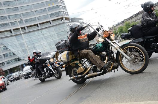 WROCLAW, POLAND - MAY 18: Harey-Davidson motor parade in city center. Around 8 thousands motorcyclist joined international event Super Rally from 16 to 20 May 2013 in Wroclaw, Poland.