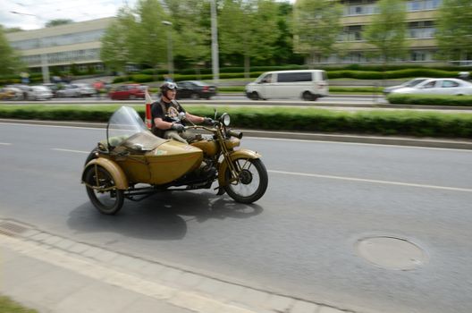 WROCLAW, POLAND - MAY 18: Unidentified motorcyclist rides Harley-Davidson motor during parade Super Rally. Around 8 thousands riders joined this event from 16 to 20 May 2013 in Wroclaw.