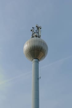 Shot of a water pressure tower made of metal and steel. 