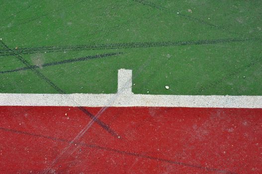 Basketball court lines on painted concrete minimal grungy background.