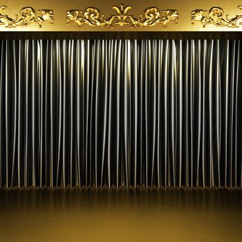 black fabric curtain on golden stage