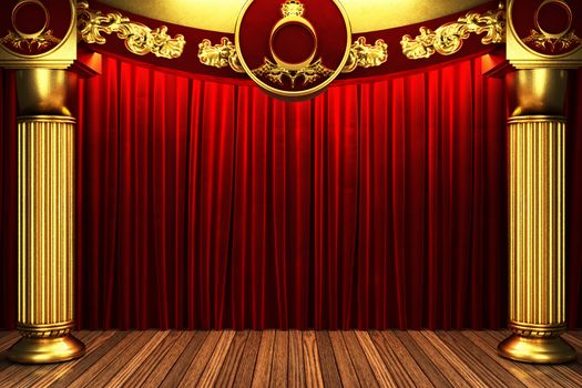 red fabric curtain on golden stage