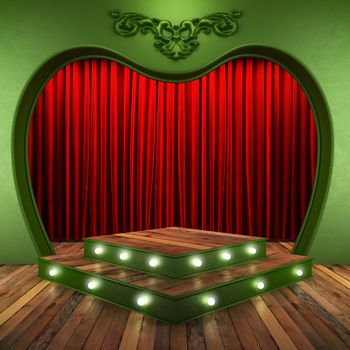 red fabric curtain on stage
