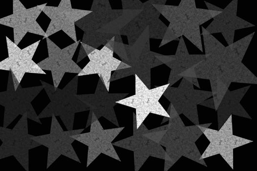 Stars at night grunge pattern abstract background illustration. Black and white.