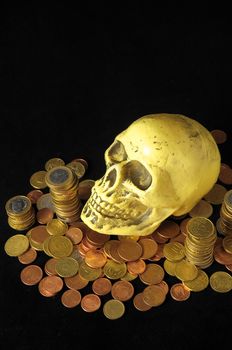 Death Money Concept Skull and Currency over a Black Background