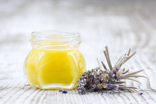 herbal honey with lavender flowers