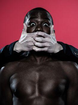 one african man hand on his mouth Freedom of speech concept