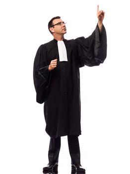 one caucasian lawyer man pleading in studio isolated on white background
