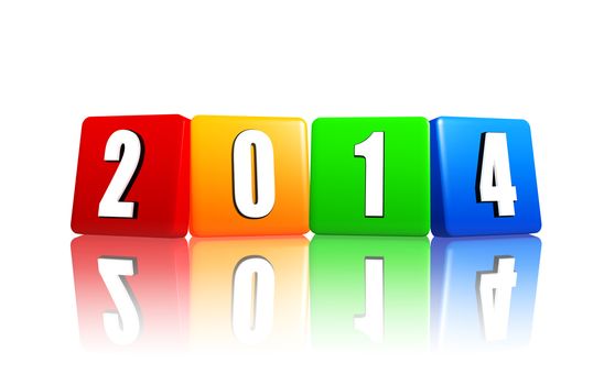 new year 2014 in 3d colored cubes with white ciphers