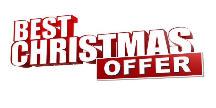 best christmas offer in 3d red letters and block over white background, business holiday concept