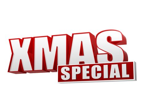 xmas special in 3d red letters and block over white background, business christmas holiday concept