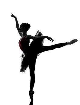 one caucasian young woman ballerina ballet dancer dancing with tutu in silhouette studio on white background