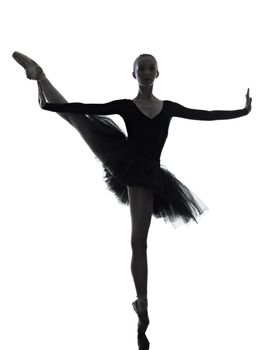 one caucasian young woman ballerina ballet dancer dancing with tutu in silhouette studio on white background