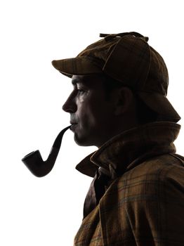 sherlock holmes silhouette in studio on white background