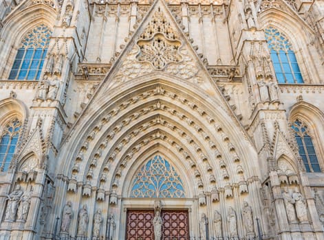Barcelona cathedral facade details, Spain. The cathedral is in the heart of Barri Gotic (Gothic Quarter) of Barcelona 
