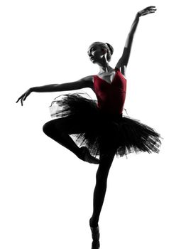 one caucasian young woman ballerina ballet dancer dancing with tutu in silhouette studio on white background