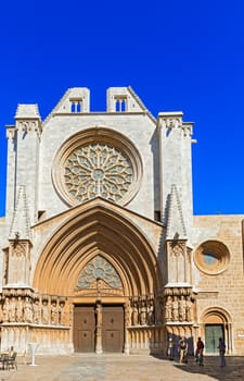 Tarragona, Spain - October 5, 2013: View at entrance into Cathedral of Saint Mary of Tarragona, Catalonia, Spain