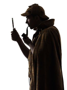 sherlock holmes silhouette in studio on white background