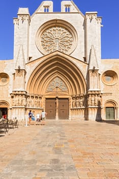 Tarragona, Spain - October 5, 2013: View at entrance into Cathedral of Saint Mary of Tarragona, Catalonia, Spain