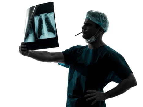 one caucasian man surgeon smoking medical worker silhouette isolated on white background
