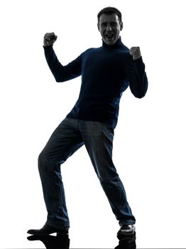 one caucasian man happy strong victorious full length in silhouette studio isolated on white background