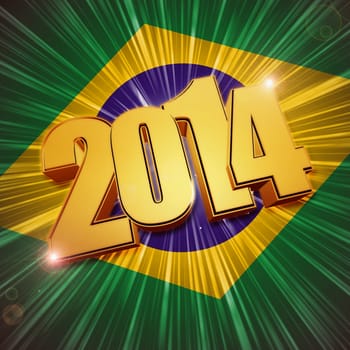 new year 2014 - 3d golden figures with rays and shining Brazilian flag