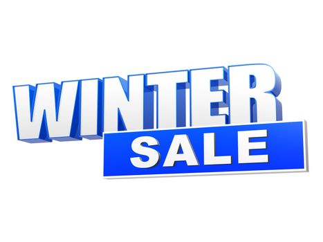 winter sale in 3d blue letters and block over white background, business seasonal concept