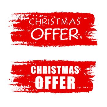 christmas offer - text on red drawn banners, business holiday concept