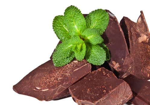 Heap of  black chocolate with mint